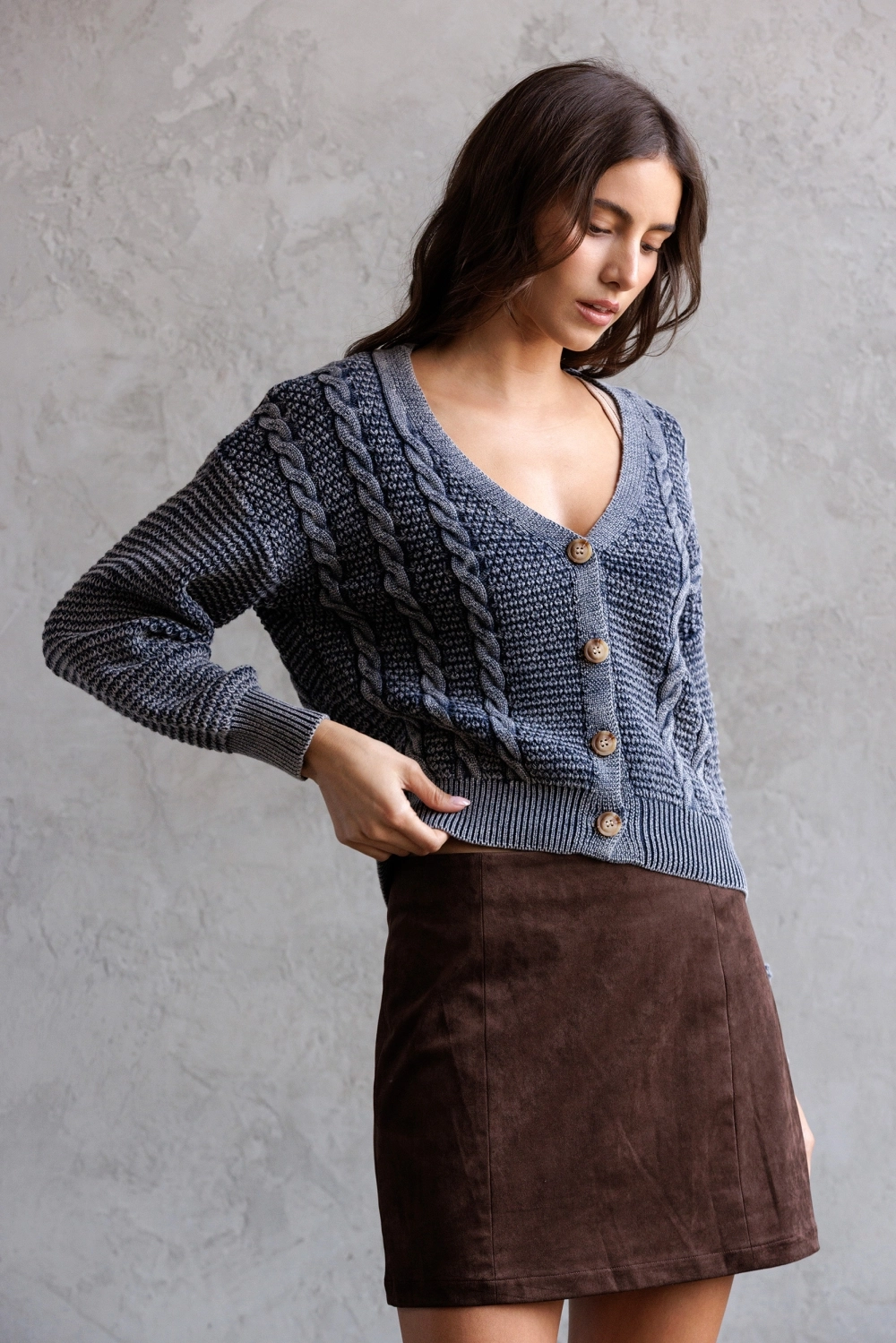 Textured Cable Knit Cardigan