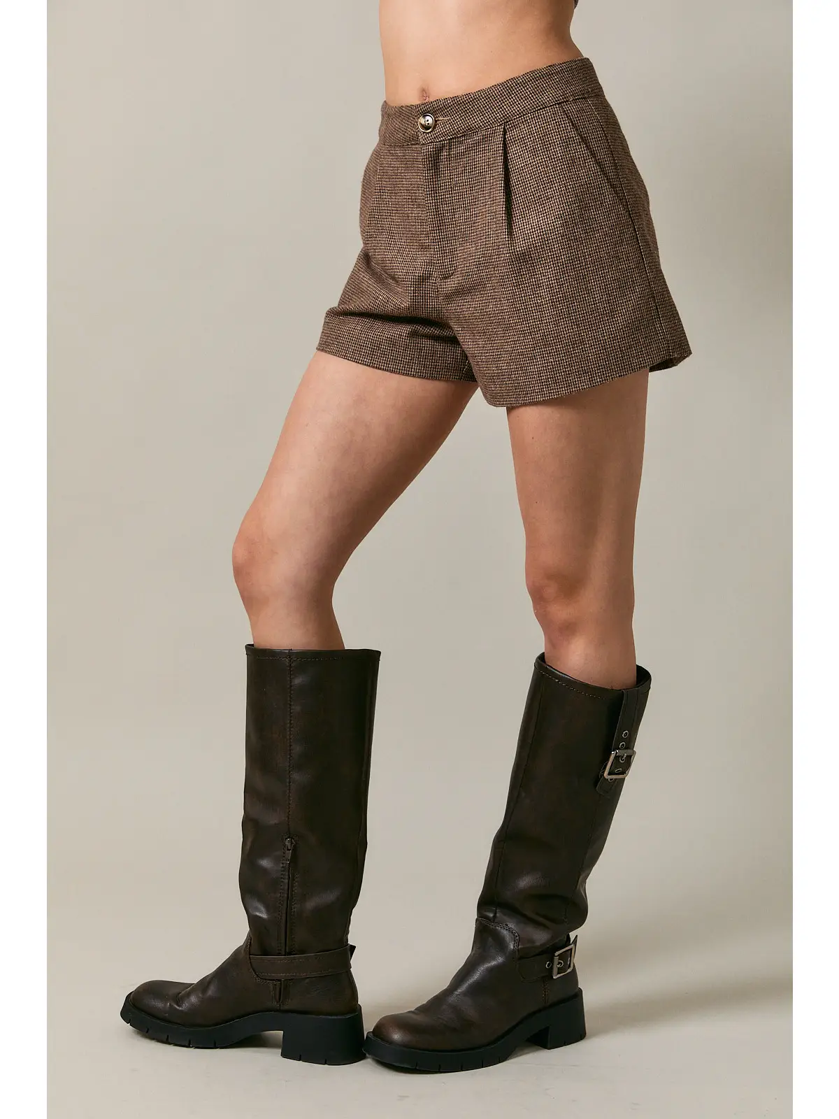 Houndstooth Mid-Rise Shorts