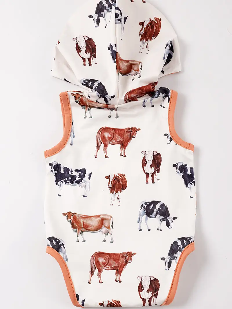 CATTLE PRINT HOODED BOY ROMPER