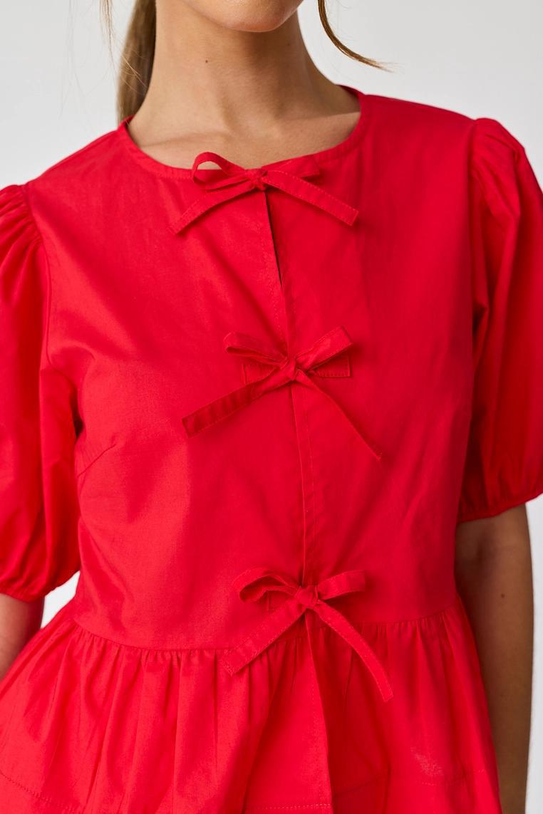 Hailey Bow Tie Detailed Blouse - Red