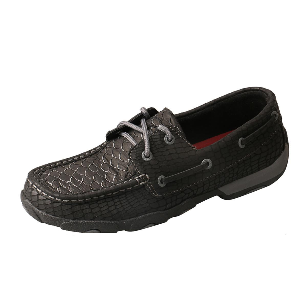 WOMENS BOAT SHOE DRIVING MOCCASINS - BLACK FISH/GREY WDM0088
