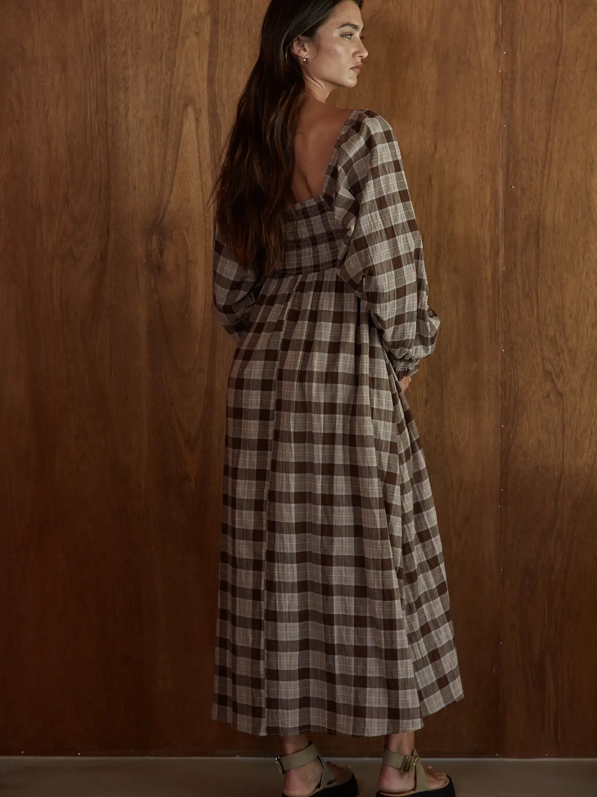 Woven Cotton Spandex Printed Long Sleeve Flare Midi