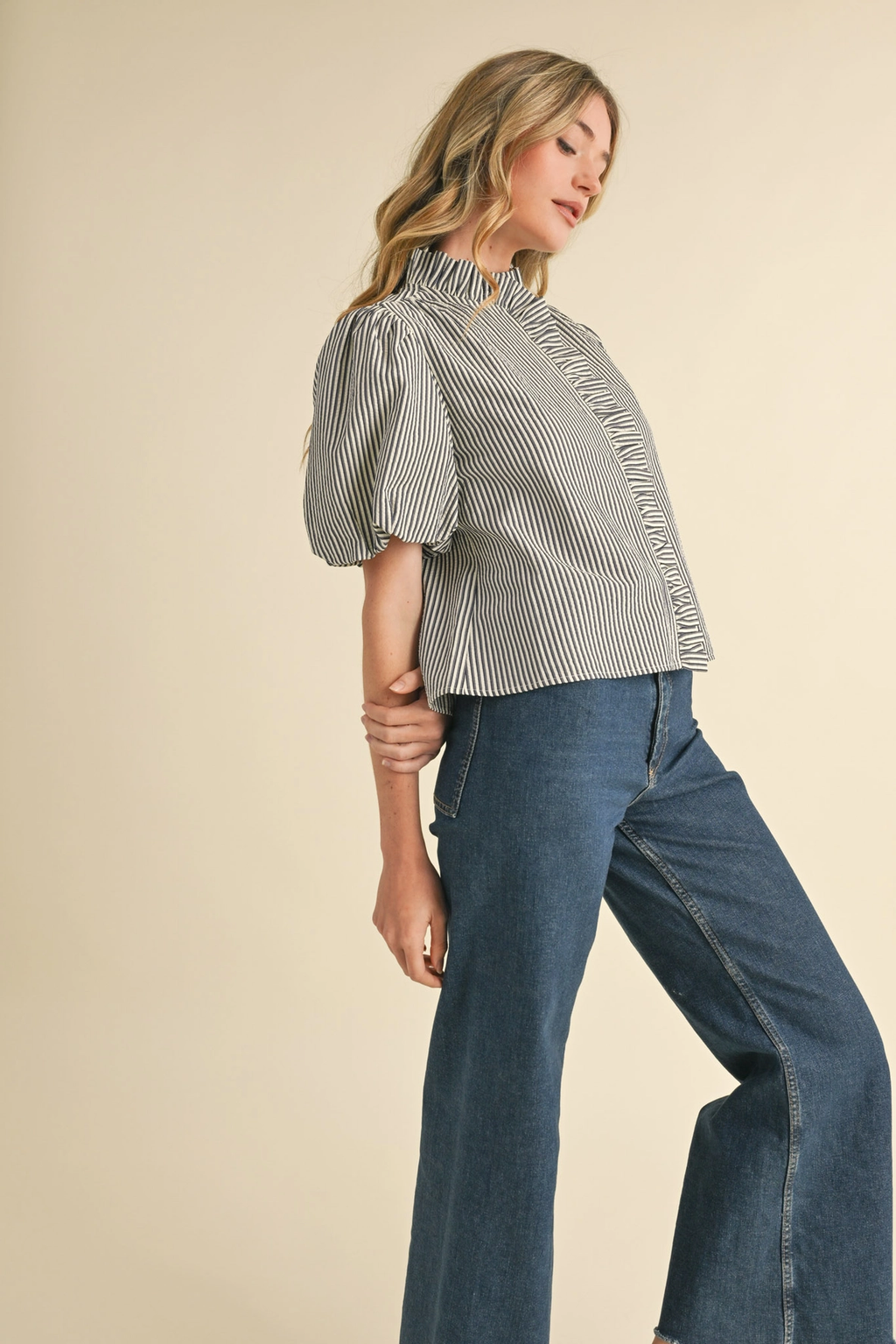 Striped Ruffle Button Down Top