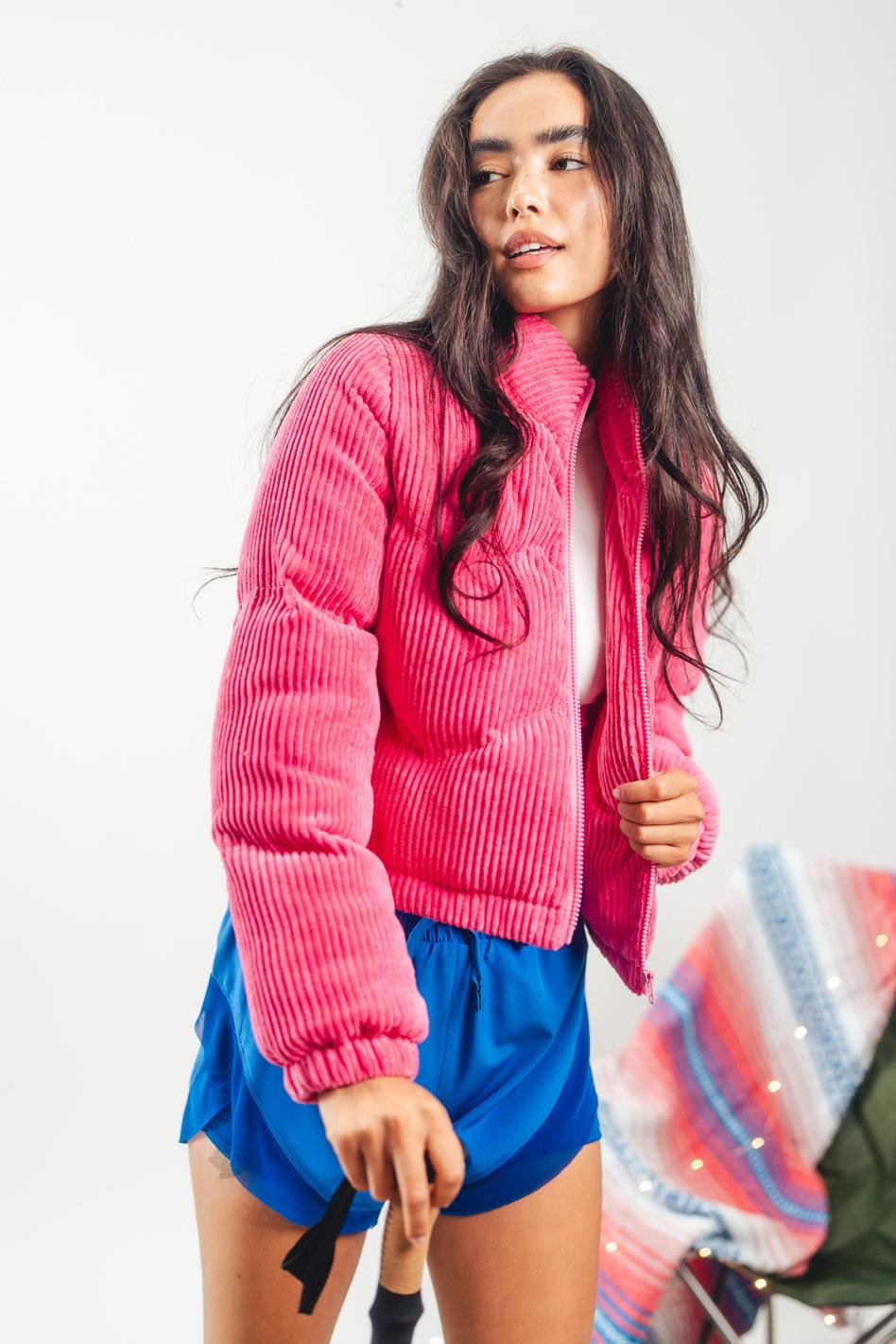 Corduroy Puffer Jacket - Pink