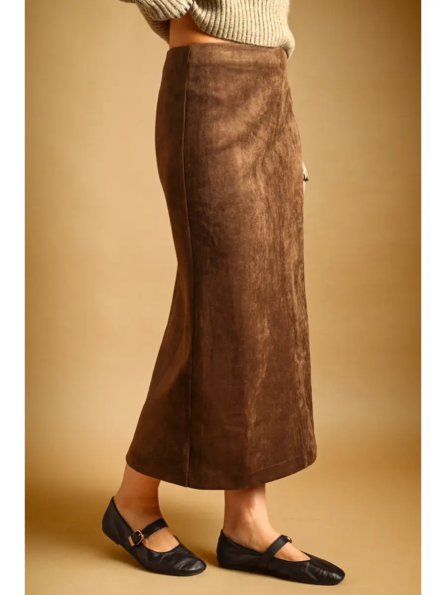 Suede Straight Skirt - COFFEE