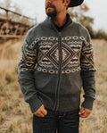 MENS SWEATER  STETSON SWEATER 1803 AZTEC BORDER WOOL BLEND CARDIGAN
