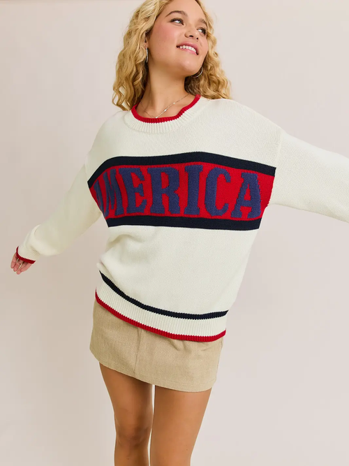 "America" Graphic Long Sleeve Crew Neck Sweater