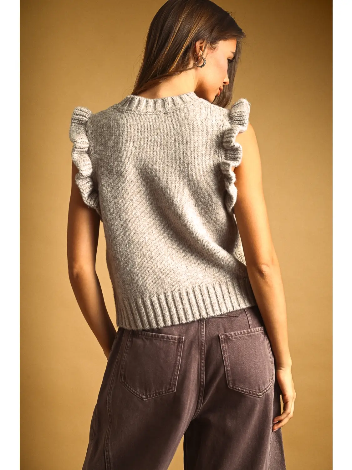 Ruffle Sleeve Sweater Top - OATMEAL