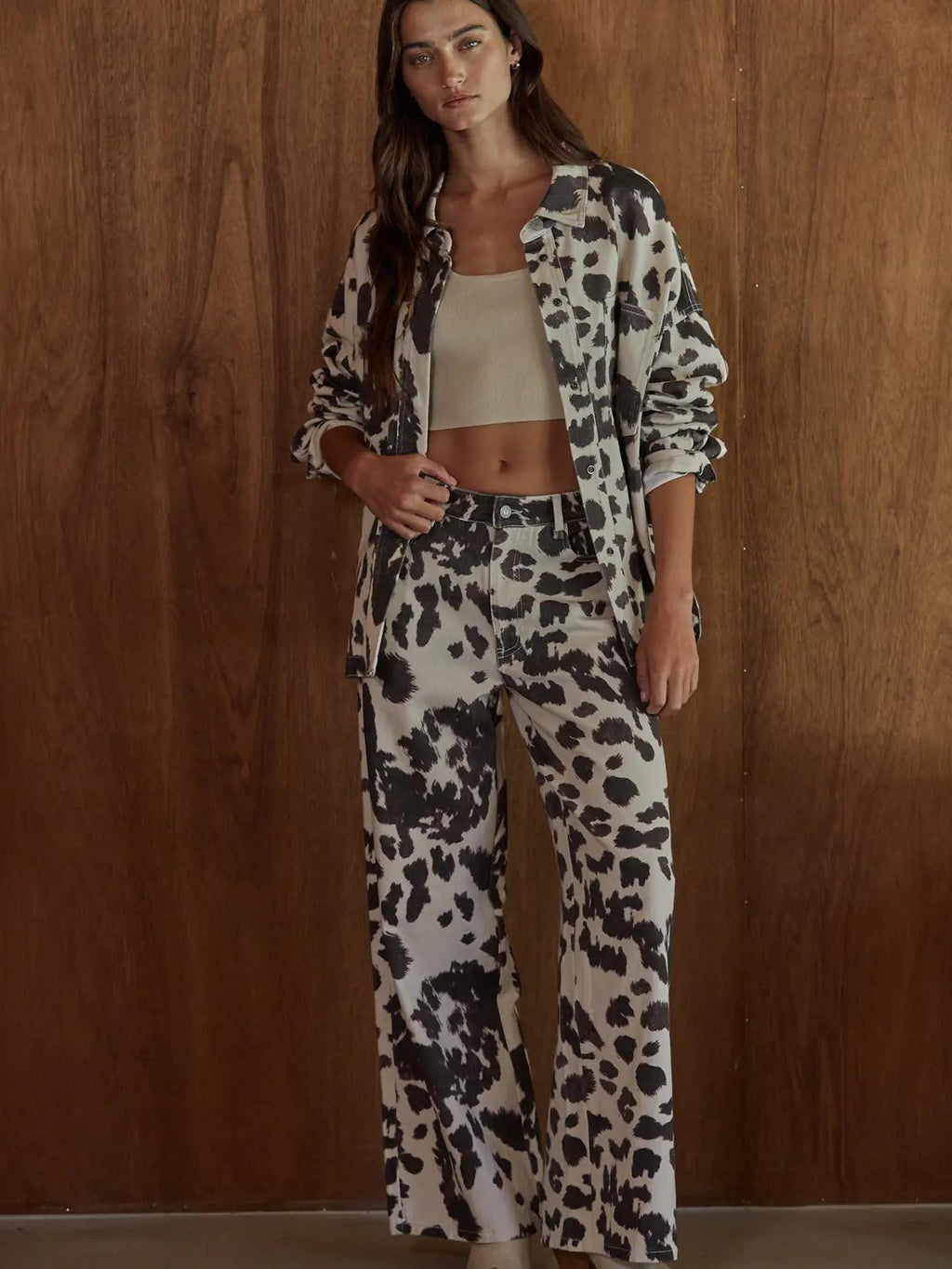 Woven Denim Cotton Animal Print Button Down Jacket