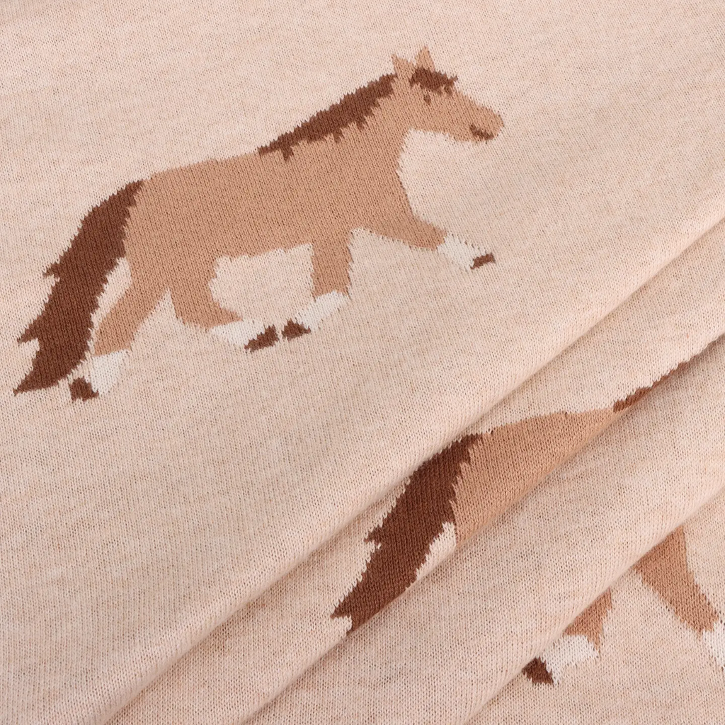 Pony Snuggles - Organic Cotton Jacquard Knit Baby Blanket