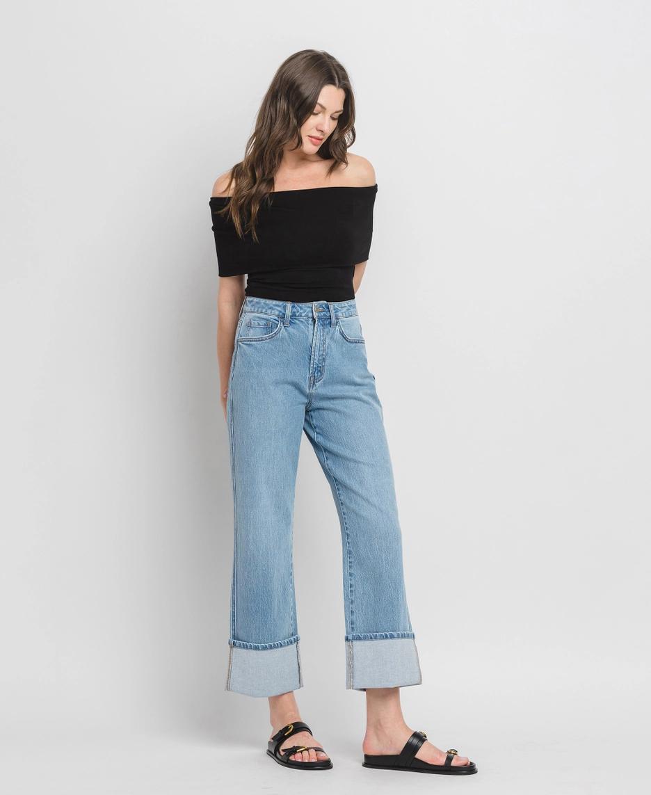 Super High Rise Cuff Baggy Straight Jeans | Enrapture