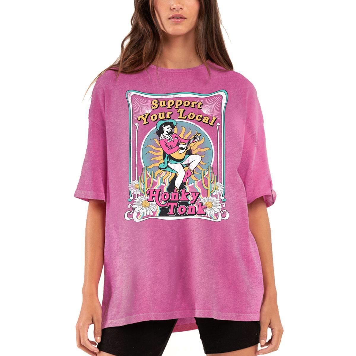 SUPPORT YOUR LOCAL HONKY TONK OVERSIZED MINERAL MAGENTA WASHED T SHIRT