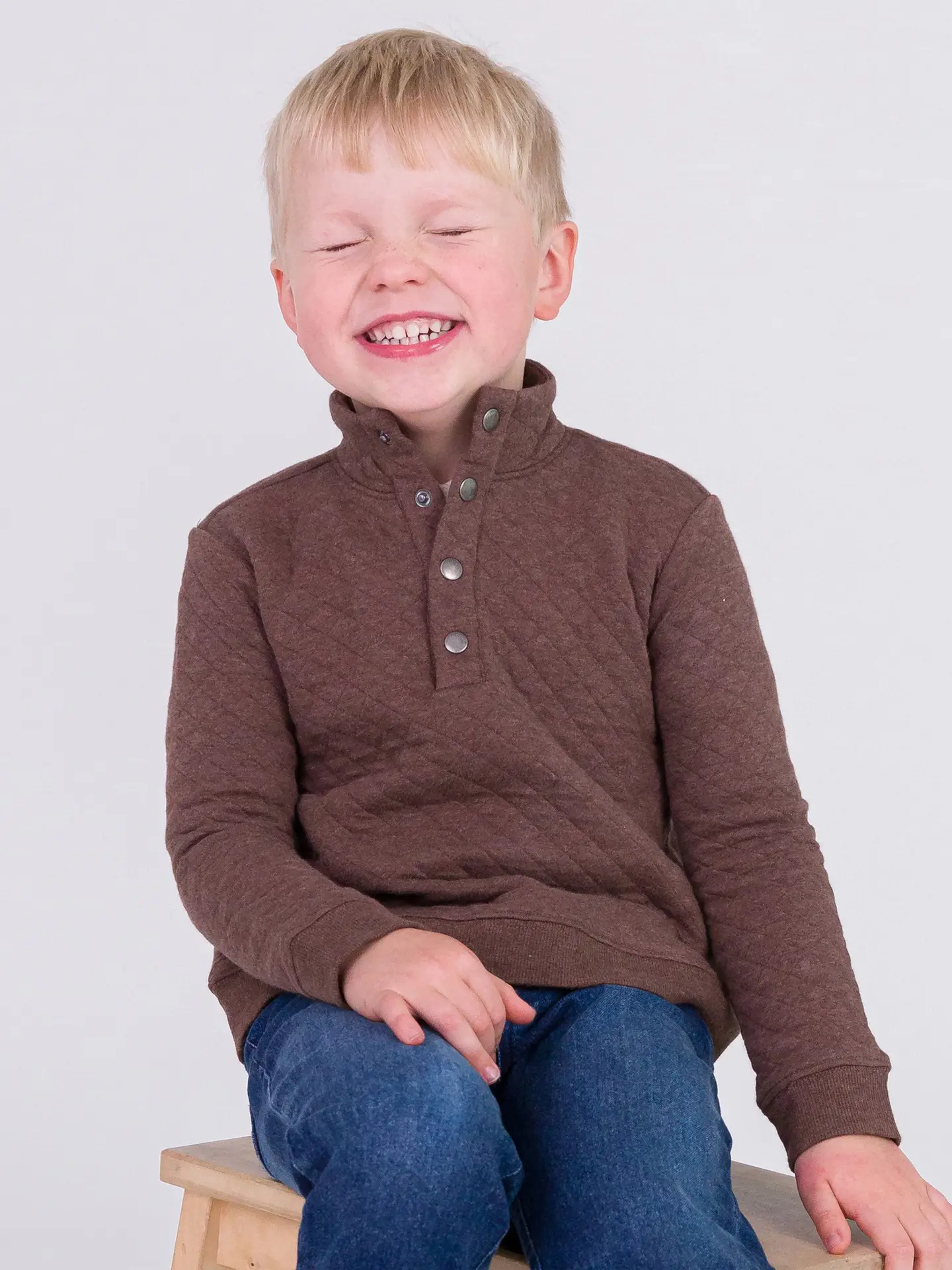 Boys Heather Carafe Quilted Quarter Snap Sweatshirt - Brown