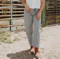Striped Pattern Washed Barrel Pants with Belt - Blue