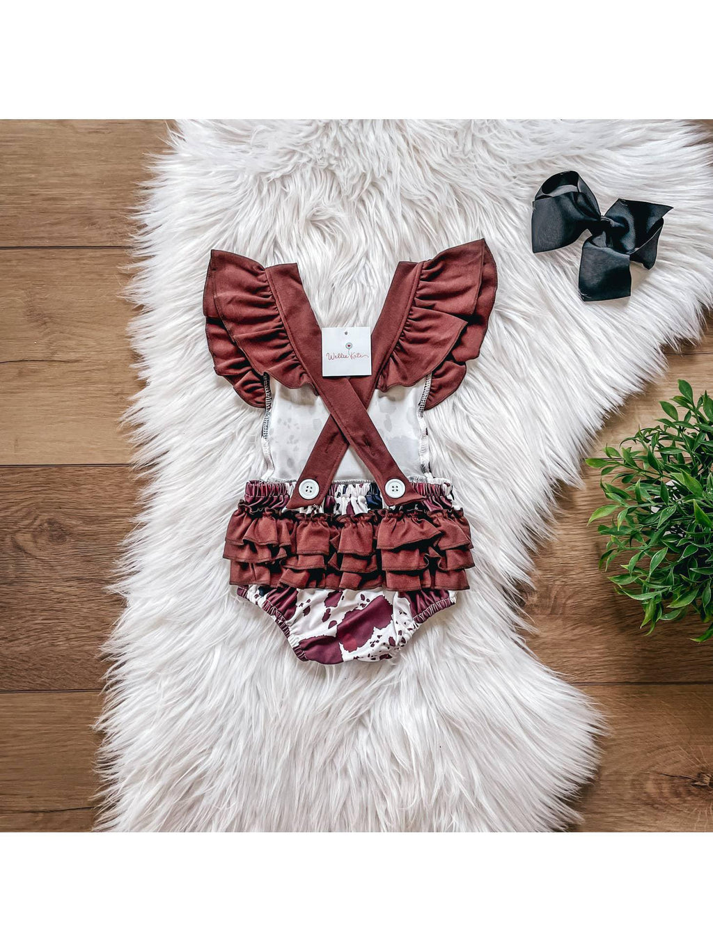 Brown Cow Bubble Romper by Wellie Kate