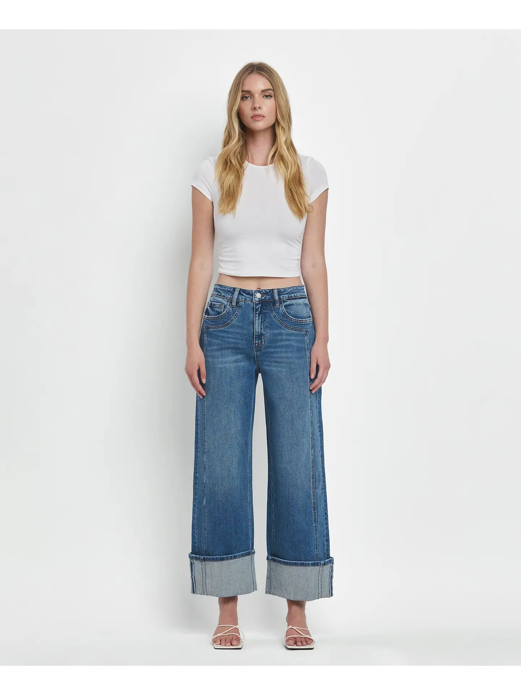 Super High Rise Cuffed Baggy Wide Jeans - JOYSOME