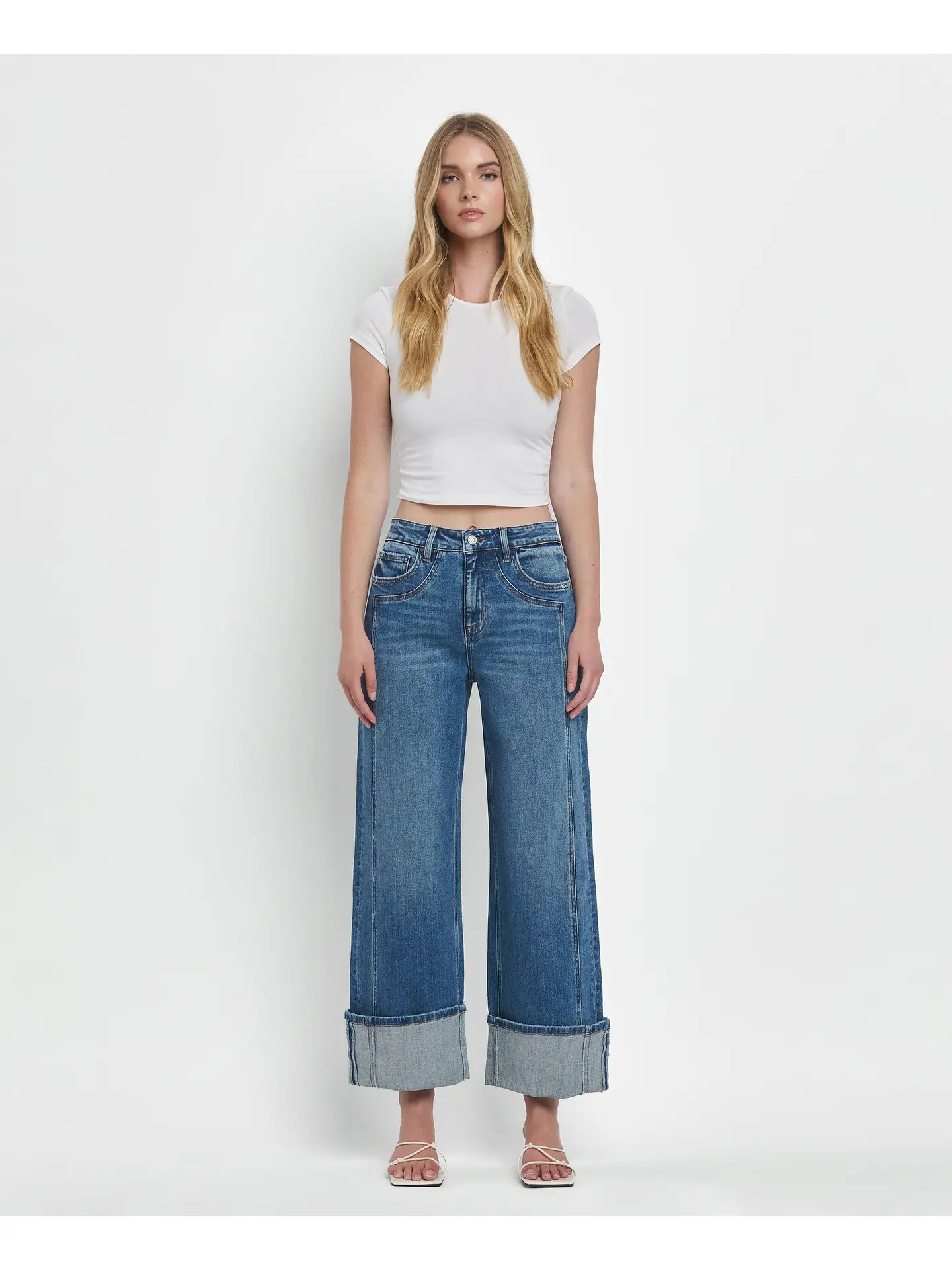 Super High Rise Cuffed Baggy Wide Jeans - JOYSOME