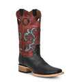 LD BLACK/RED INLAY & EMBROIDERY WIDE SQ. TOE L5909