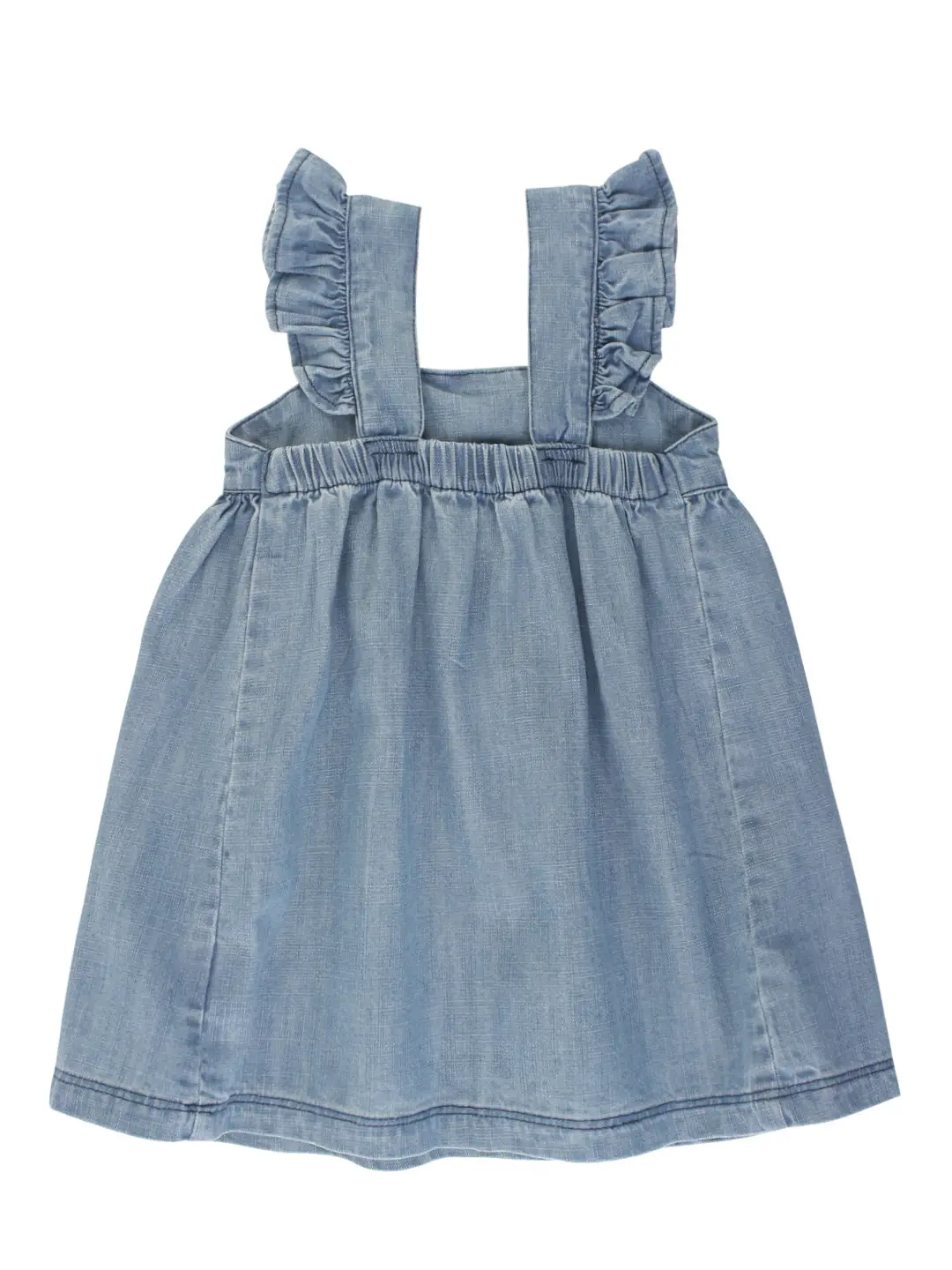 Girls Light Wash Denim Flutter Bow Woven Dress