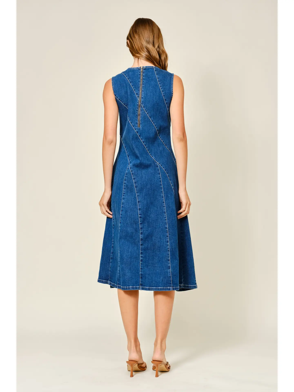 Stretch Mermaid Line Denim Midi Dress