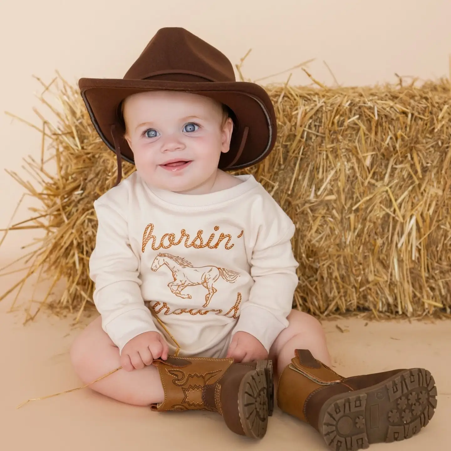 Horsin' Around Western Long Sleeve Romper - Boys Clothing