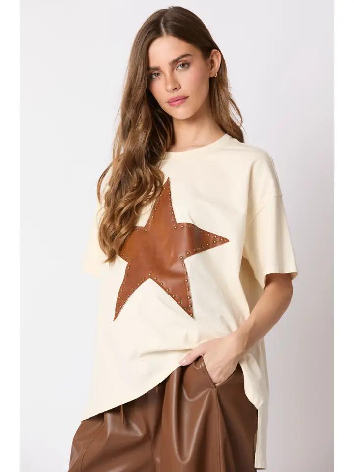 Half Sleeve Top with Washed Star - Cream