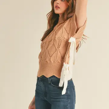 Mock Neck Cropped Sweater Vest - COOL TAUPE
