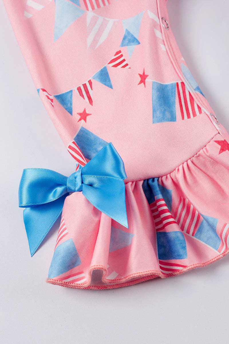 BABY GIRL PINK FLAG RUFFLE BABY ROMPER