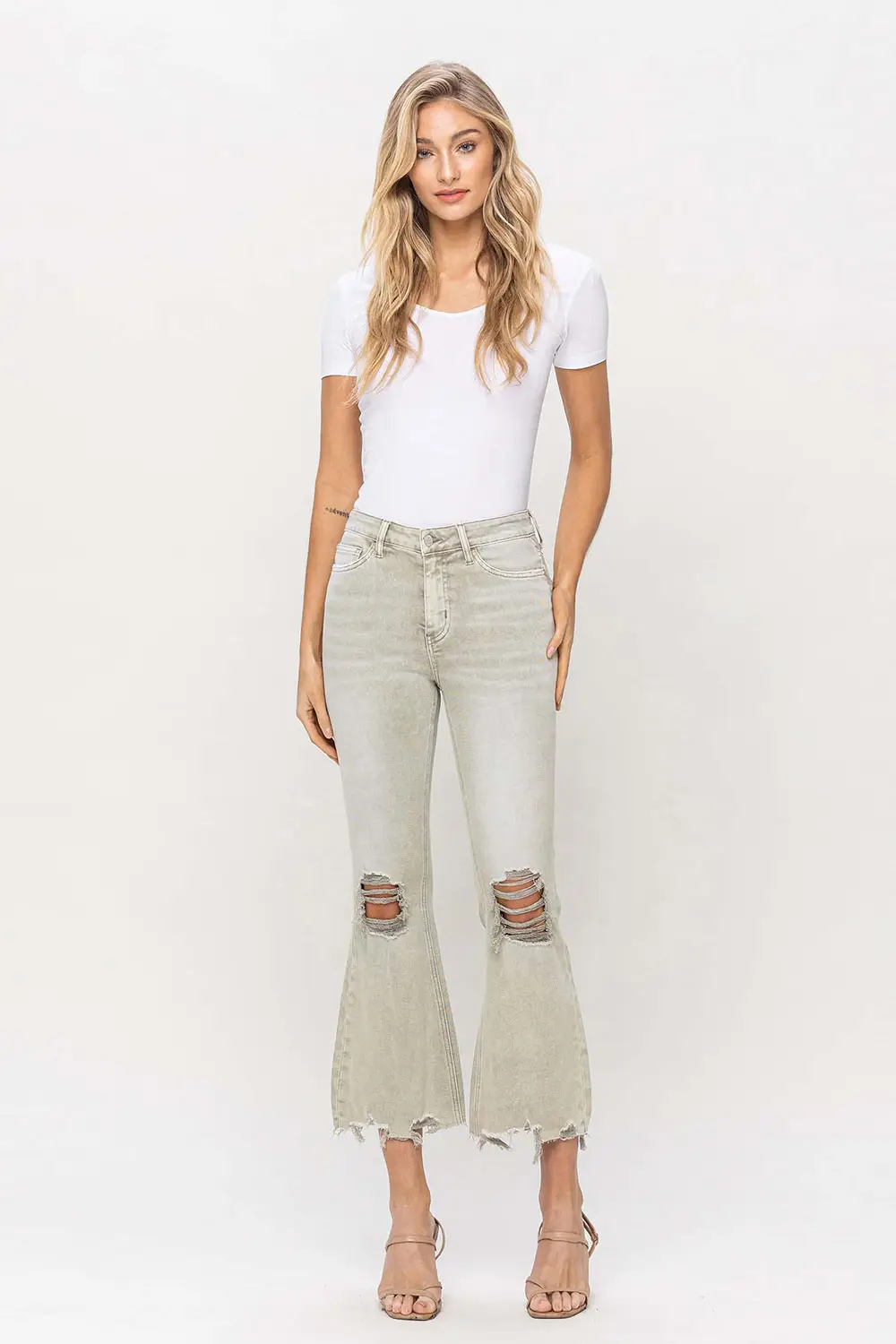 VINTAGE HIGH RISE CROP FLARE - MOSS GREEN