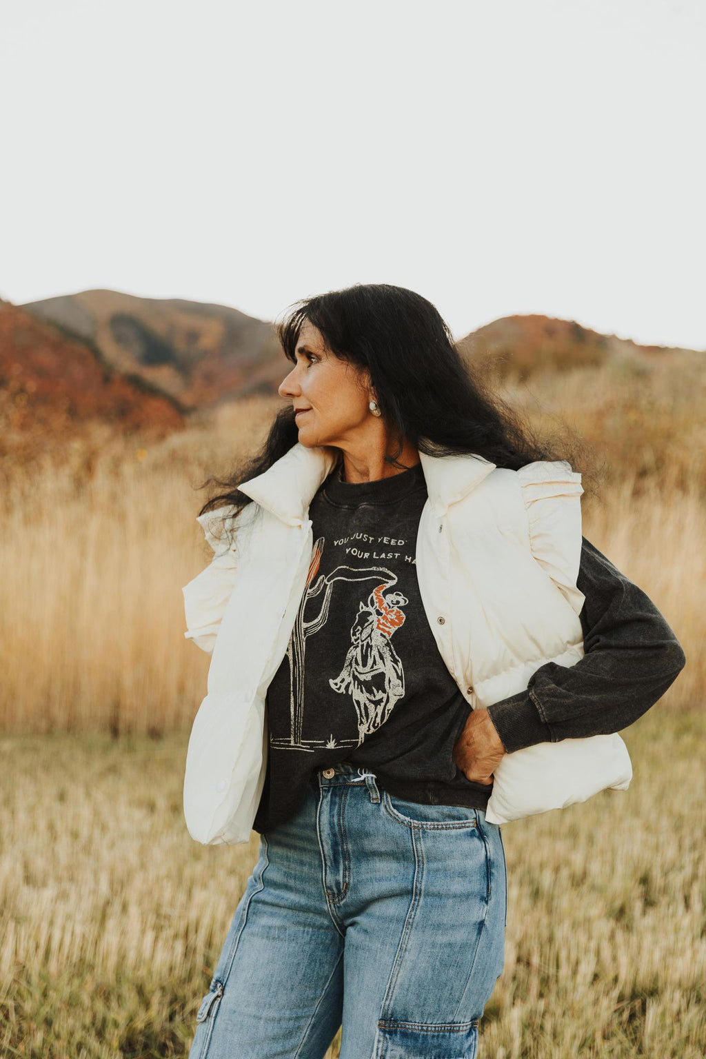CACTUS MOON COWBOY LONG SLEEVE SWEATSHIRT - MINERAL BLACK