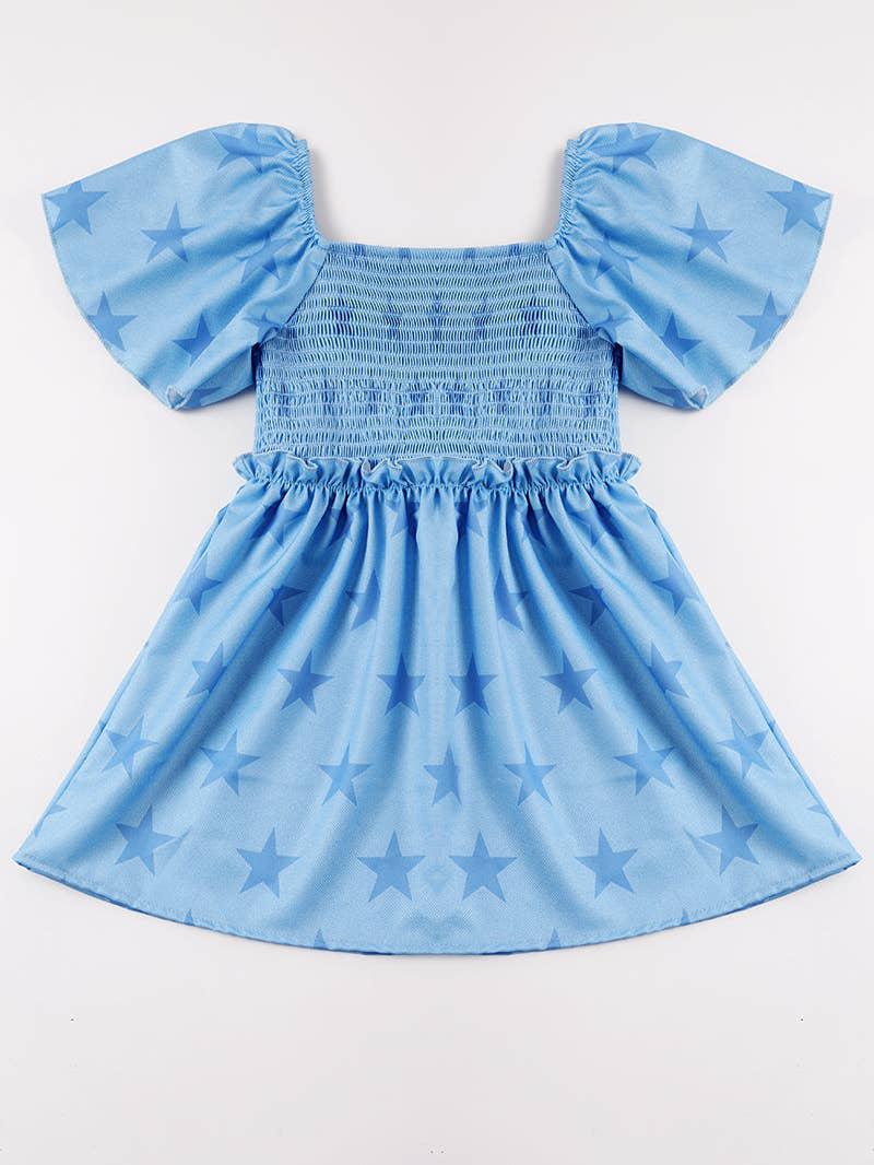 BLUE STAR SMOCKED RUFFLE GIRL DRESS