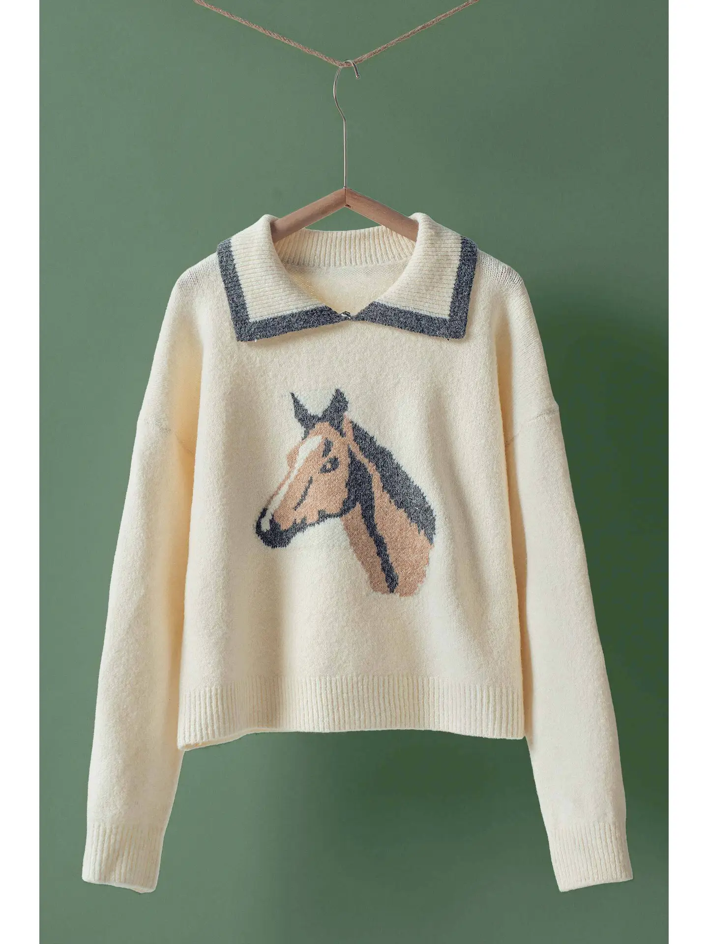 Horse Motif Knit Sweater - IVORY