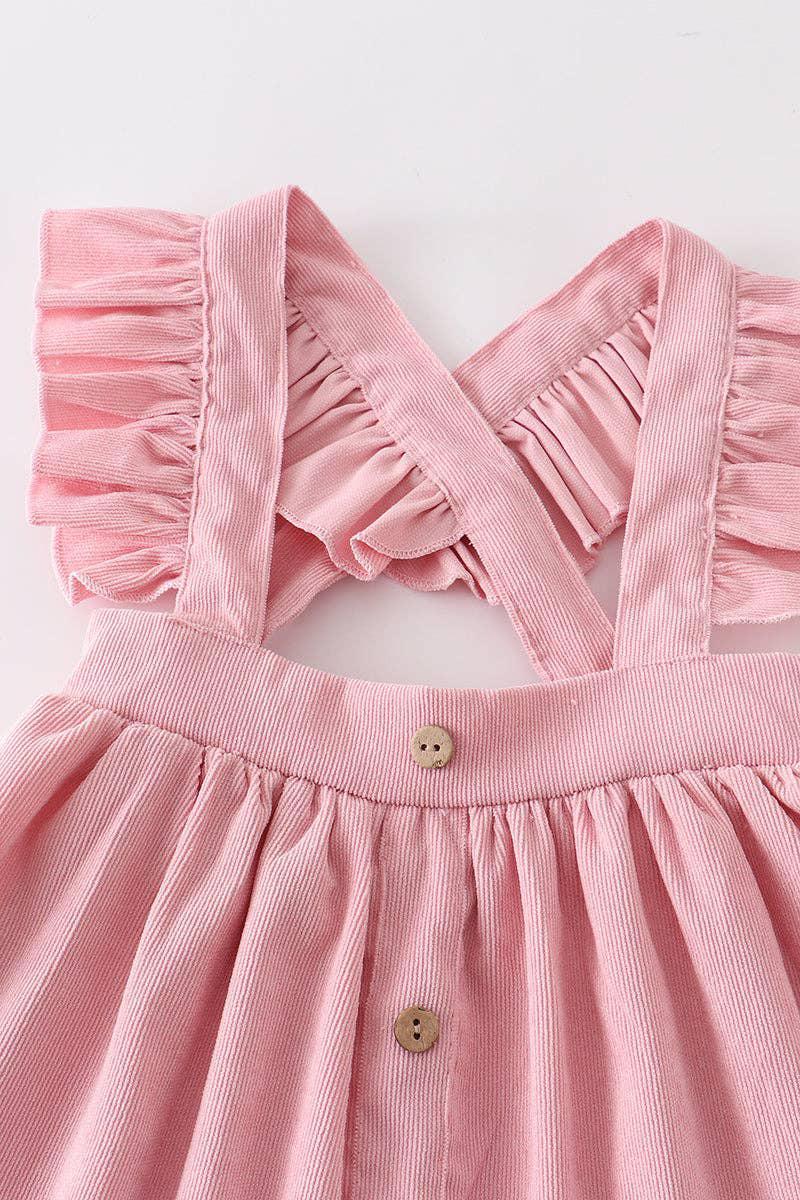 PINK VELVET RUFFLE SUSPENDER DRESS