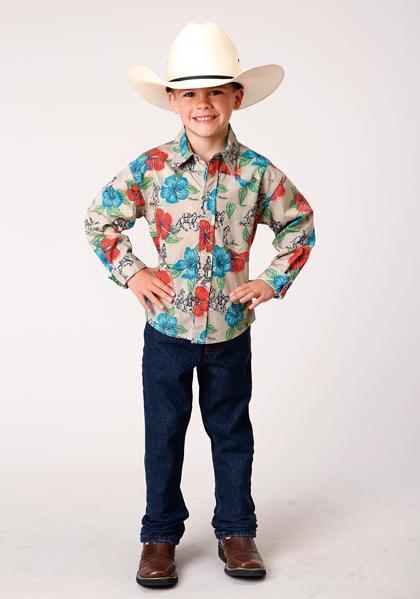 BOYS L/S SHIRT PERFORMANCE Y/D ALLOVER PRINT - SNAP 01056 TRAIL RIDE TROPICAL 03-030-0064-0366 MU