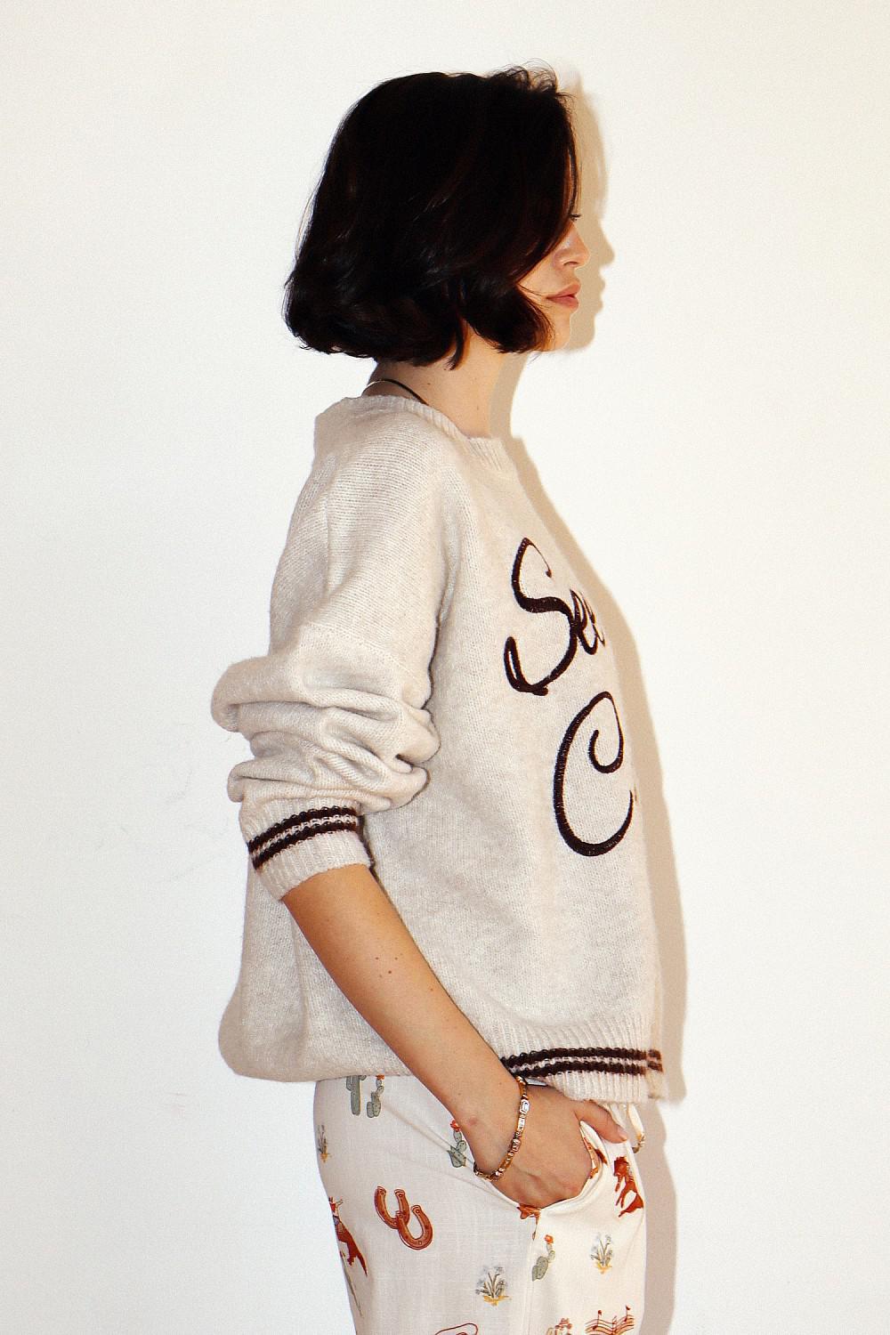 SEE YOU COWBOY PULLOVER SWEATER - OATMEAL