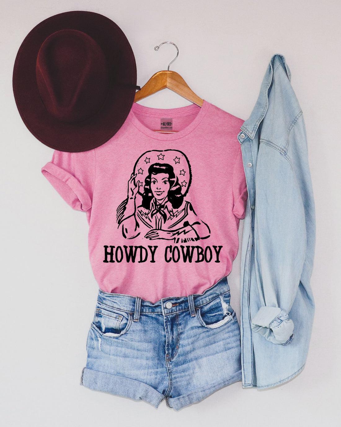 Howdy Cowboy Graphic Tee - Heather Bubblegum