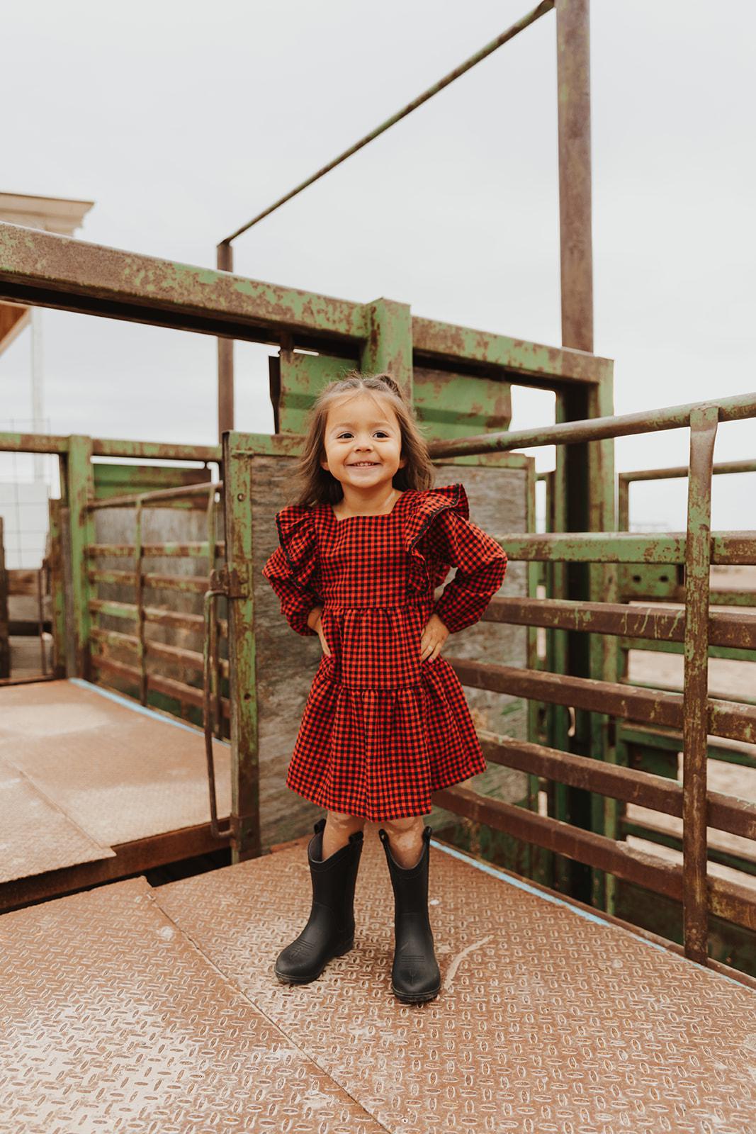 RED CHECK RUFFLE DRESS