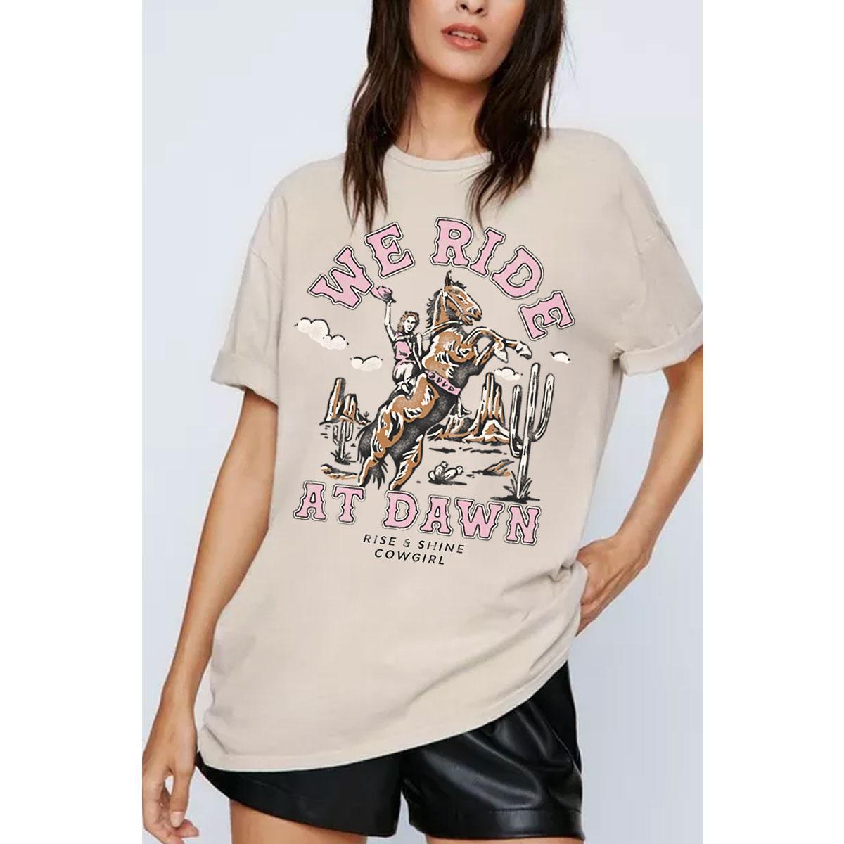 WE RIDE AT DAWN SHORT SLEEVE GRAPHIC TEE - MINERAL OATMEAL