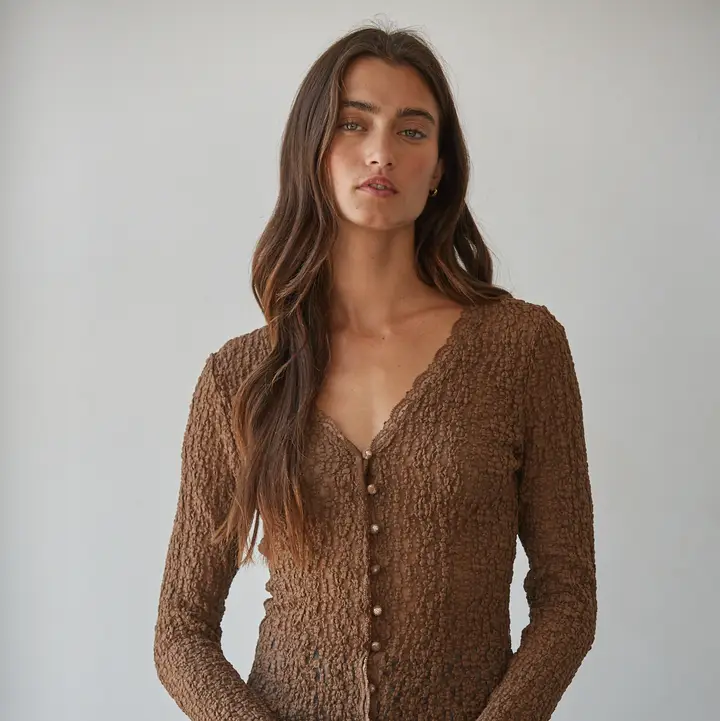 Woven Cotton Nylon Spandex Lace Button Down Top