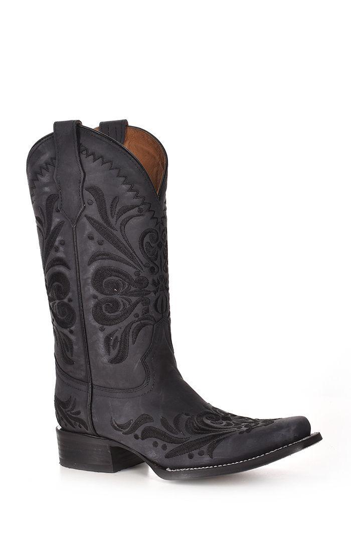 LD BLACK  EMBROIDERY SQ. TOE L5464