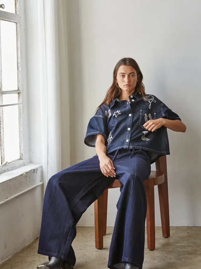 Woven Cotton Polyester Lyocell Denim Embroidered