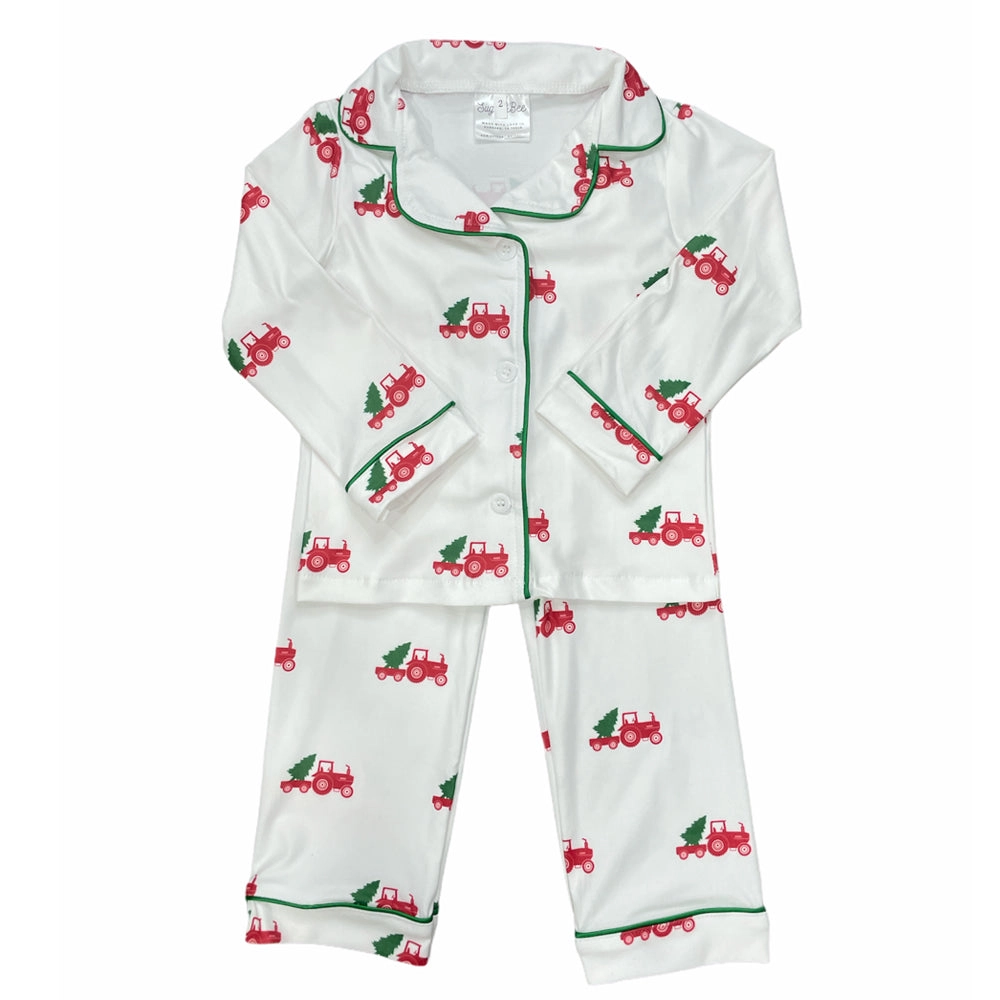 Button Down Pajamas - Christmas Tractors