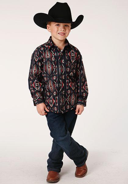 BOYS L/S SHIRT   SNAP PRINTED VERTICAL DESIGN  1300 BLANKET STRIPE