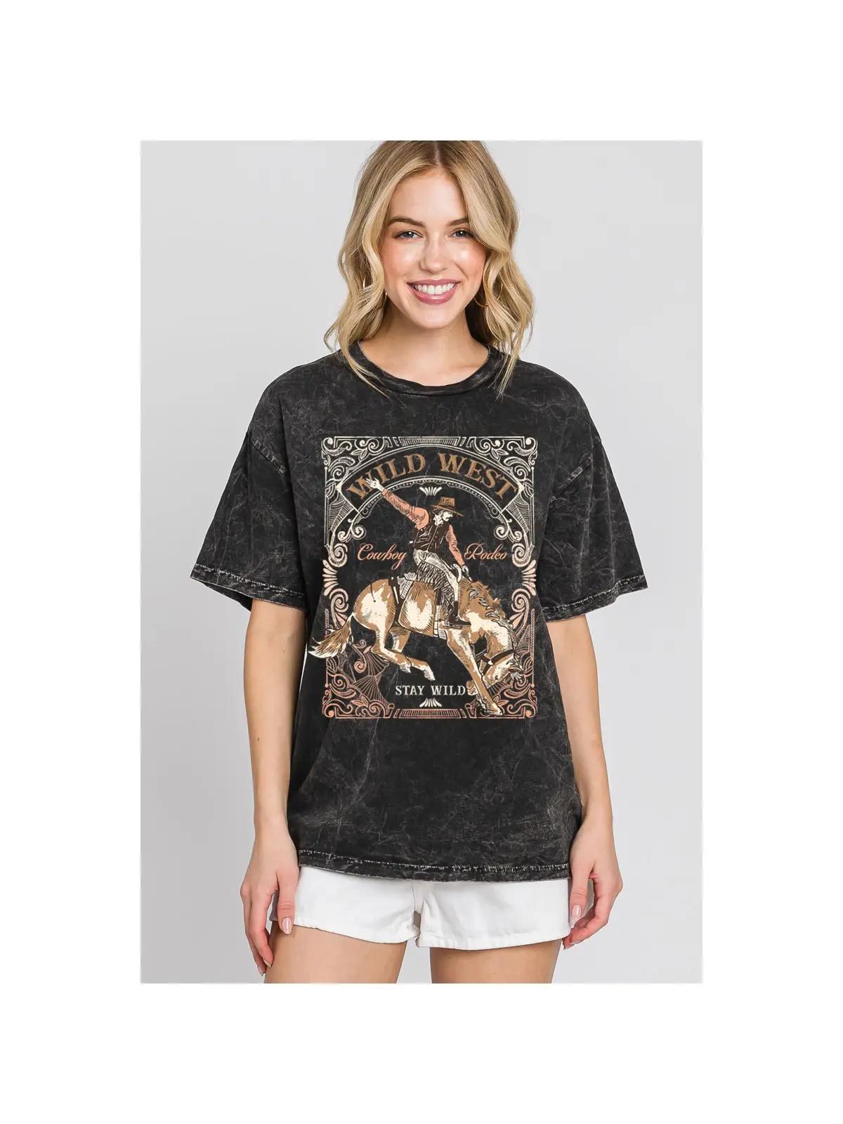 WILD WEST COWBOY RODEO SHORT SLEEVE GRAPHIC TEE - MINERAL BLACK