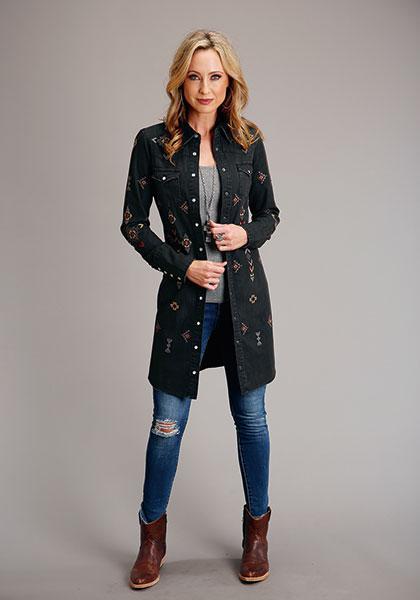 Women's Black Denim Western Shirt Dress Snap Front 11-057-0594-7056 BL