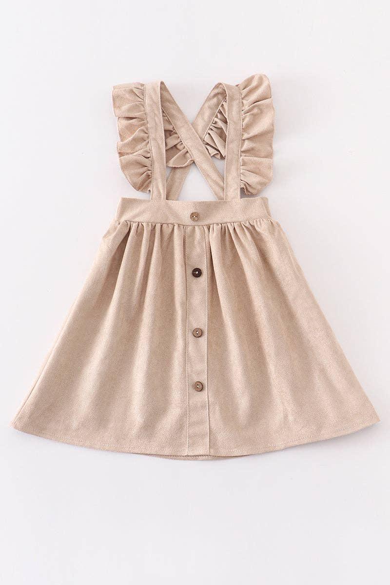GIRLS CREAM RUFFLE SUSPENDER DRESS
