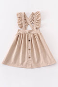 GIRLS CREAM RUFFLE SUSPENDER DRESS