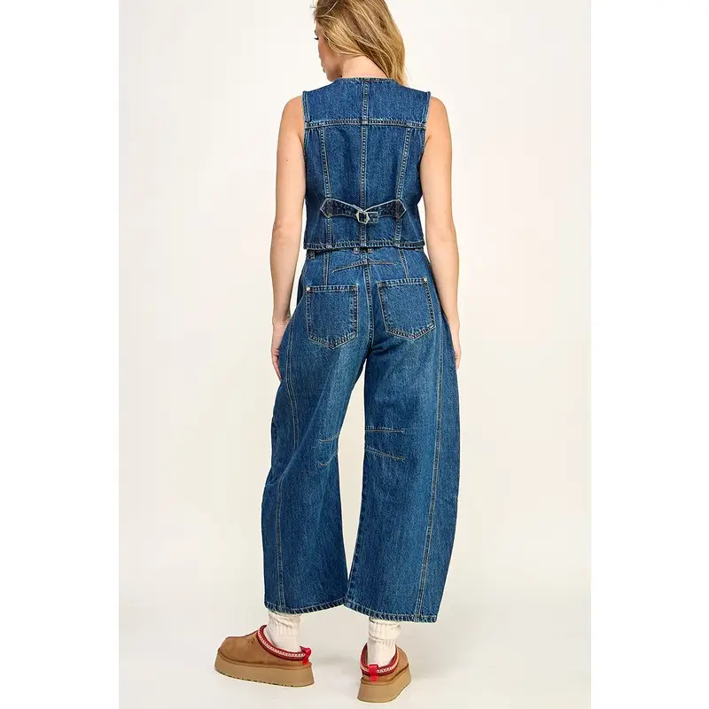 Fancy Dark Wash Denim Waistcoat Vest