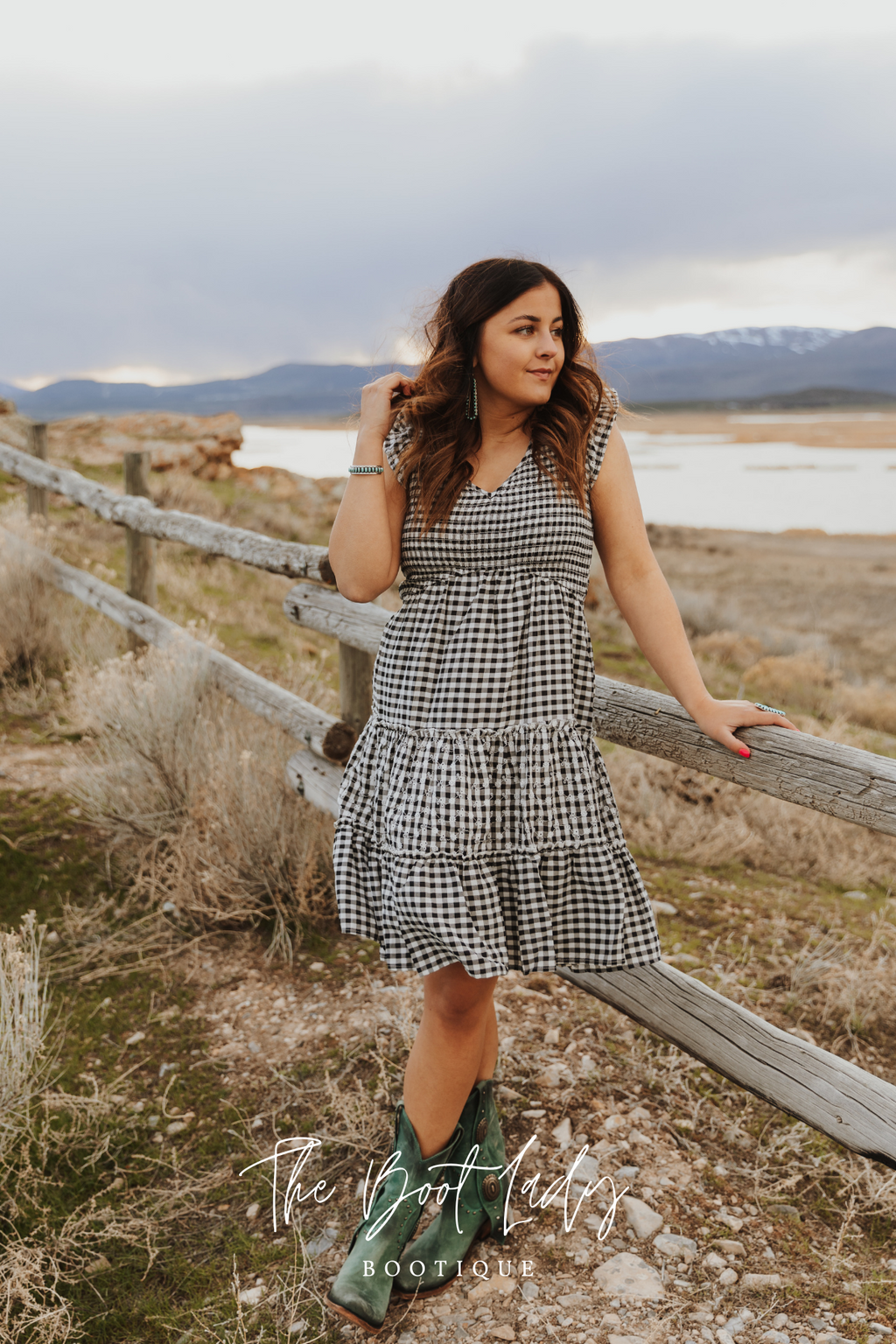 GINGHAM SMOCK DRESS EMBROIDERY - BLACK/WHITE
