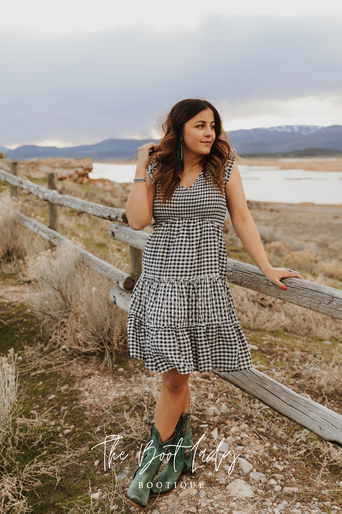 GINGHAM SMOCK DRESS EMBROIDERY - BLACK/WHITE